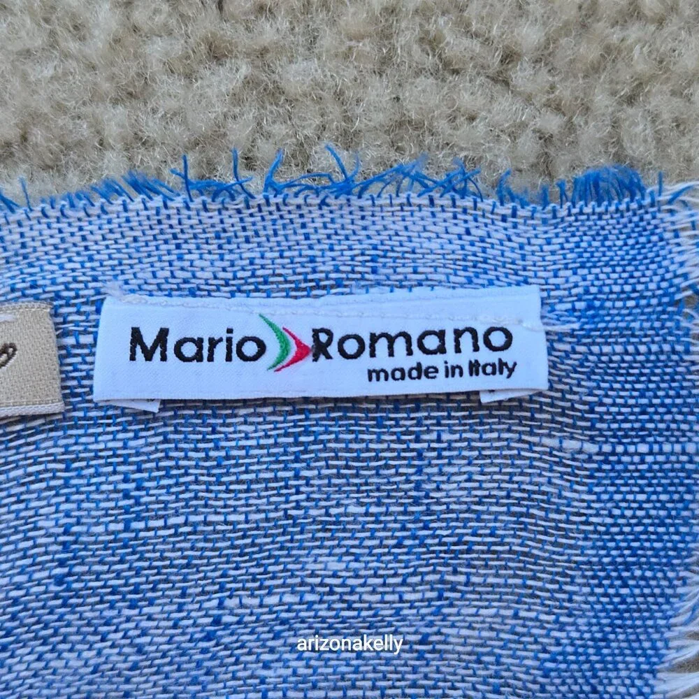 Mario Romano Capri Linen Scarf Italy Italian Blue Stripe - Picture 5 of 12